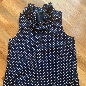 J. CREW Popover Sleeveless Blouse Navy Polka Dot size 2